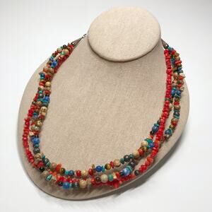Carolyn Pollack Relios Coral Turquoise 925 Sterling Silver Cone Bead Necklace